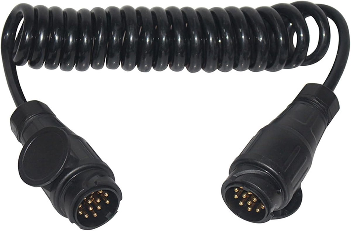 SnelShoppen - Coiled Kabel Trailer 3m Male Plug 13-13 Pin Kabel Adapter voor Boot Tractor Auto Caravan - 13 Kernen Inverter met Stekker Verbinding