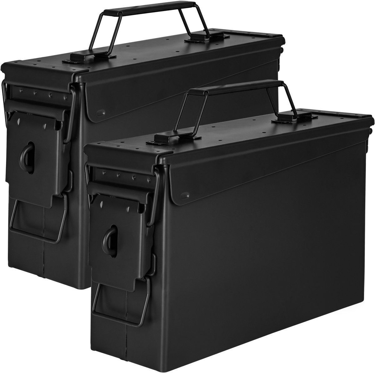 Trucky Selection: Metalen munitiekist / opbergkist met deksel – Legerstijl zwart metaal
