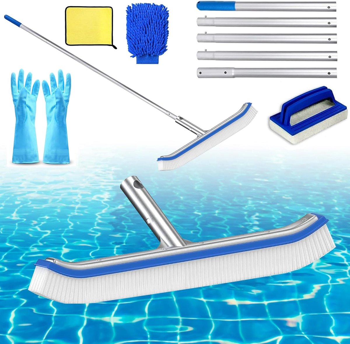 SnelShoppen - 43cm Zwembad Borstel met Gebogen Einden, Pool Cleaning Brush, Ideaal voor Zwembaden, Tuin, Onderhoud, Water, Schoonmaken, Blauw