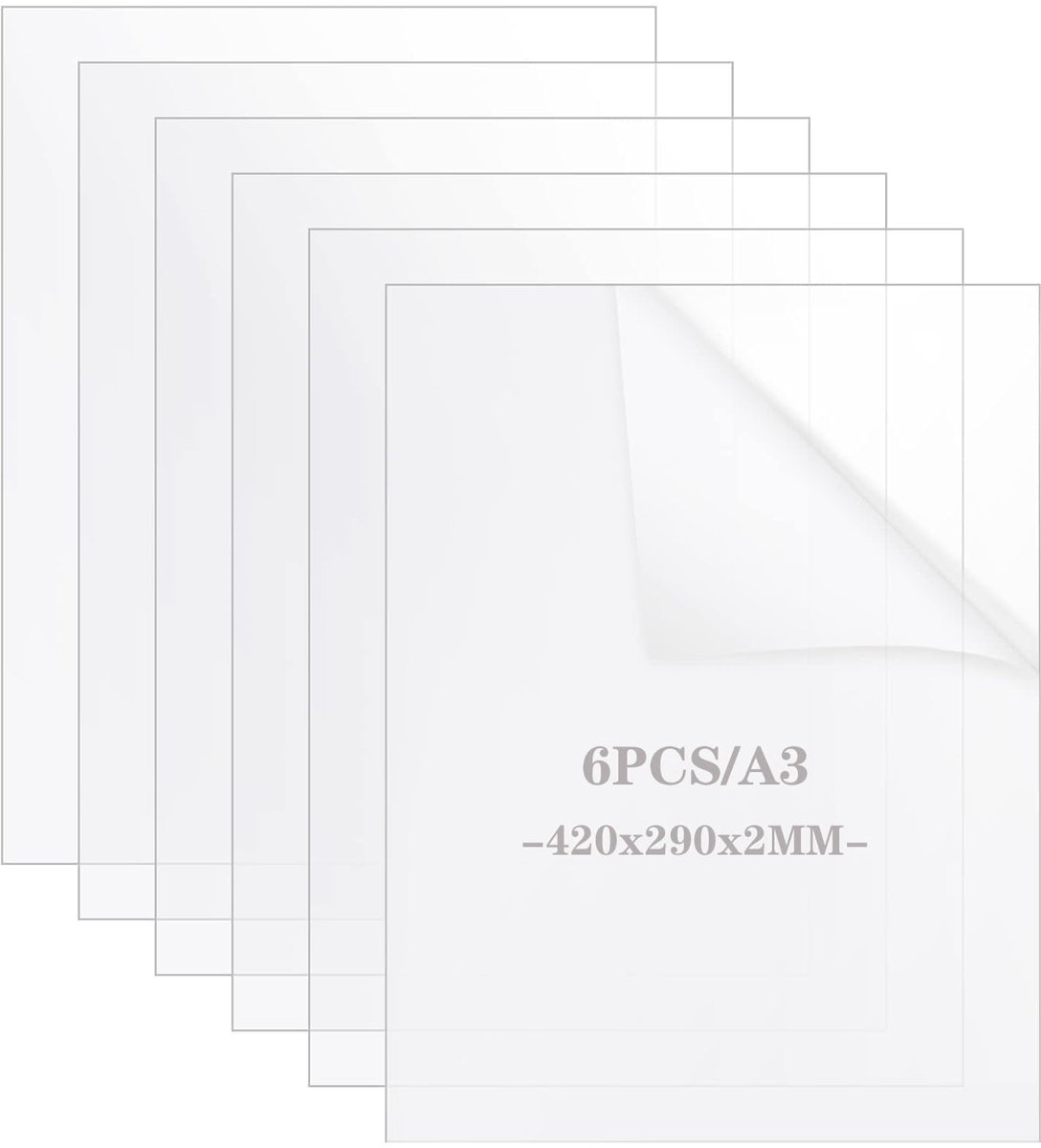 SnelShoppen - 6 Stuks Plexiglas Platen, Transparante Acrylplaat 420 x 290 x 2 mm, Beschermfolie, Plastic Platen voor DIY, Display, Fotolijsten en Hobb