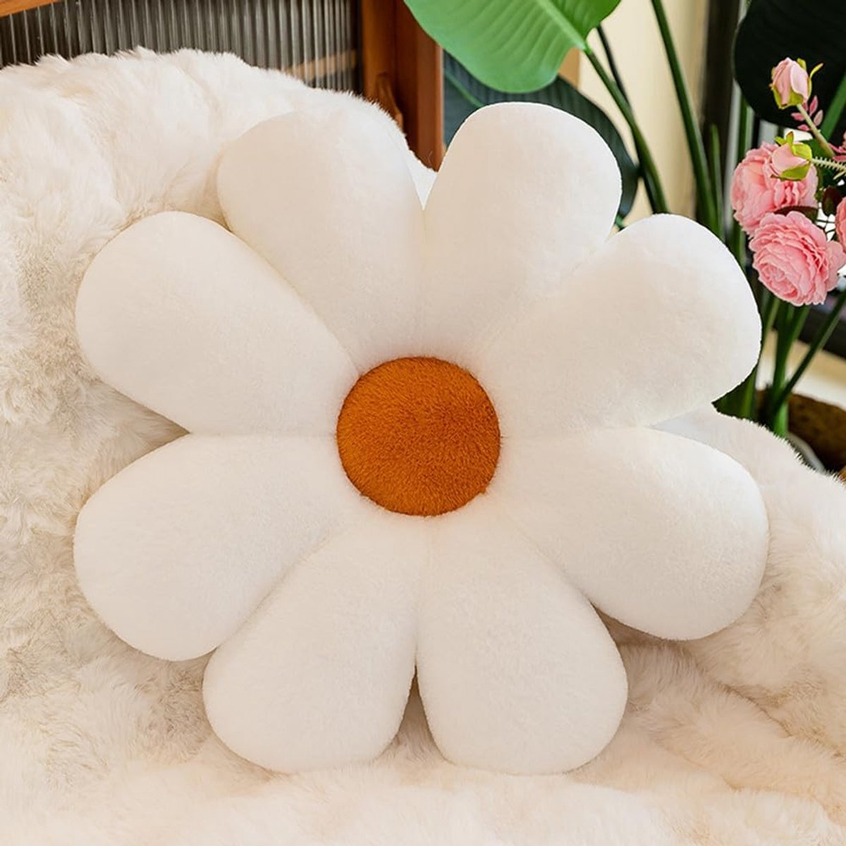 Vloerkussen 50cm - Pluche Bloem - Decoratief Kussen - Ideaal Voor Meisjeskamer - ShopVlot