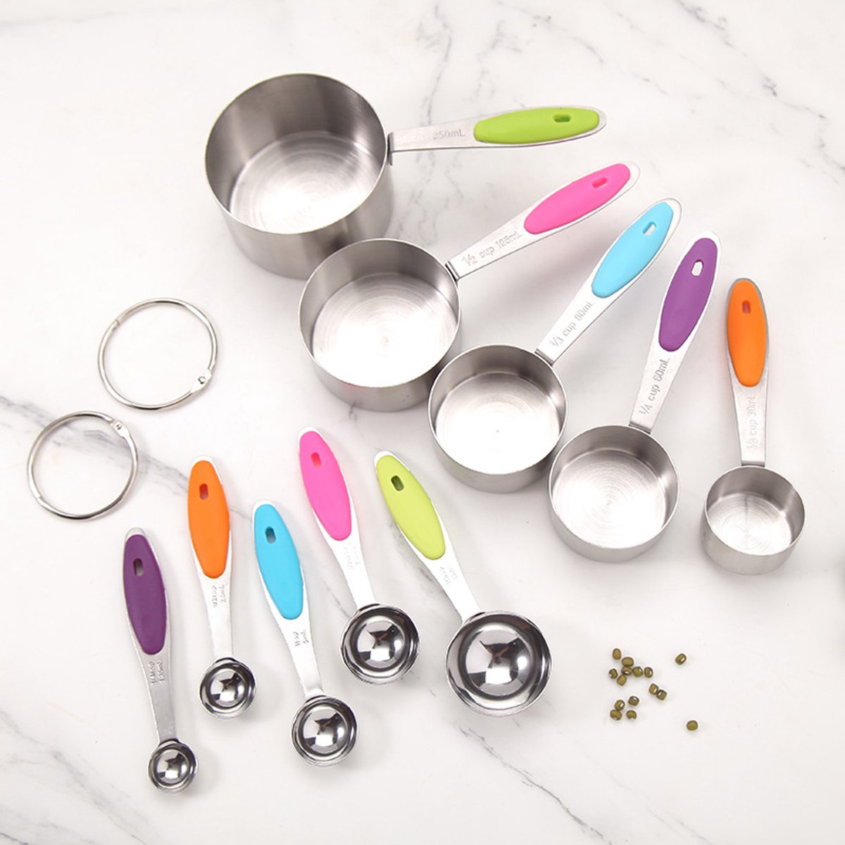 Set maatbekers en -lepels – Maatlepels – Inhoudsbereik 1,25 ml tot 250 ml – 10-delige roestvrijstalen set