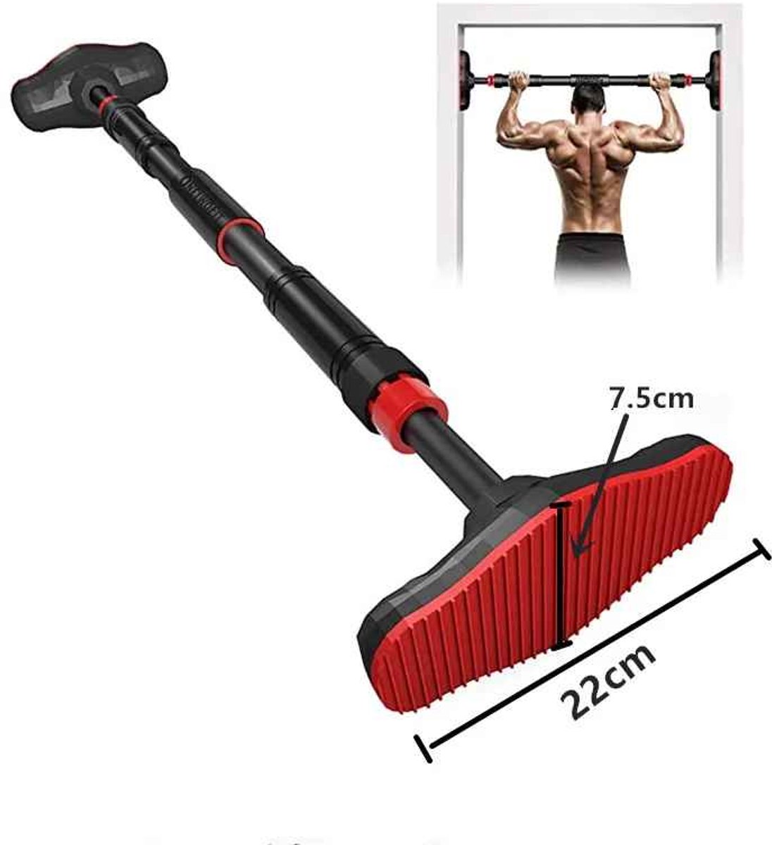 Casa Living Pull Up Bar - Optrekstang - Verstelbaar 90-130 cm - Stalen Deurrekstok - Krachttraining - Thuisfitness - Zwart / Rood