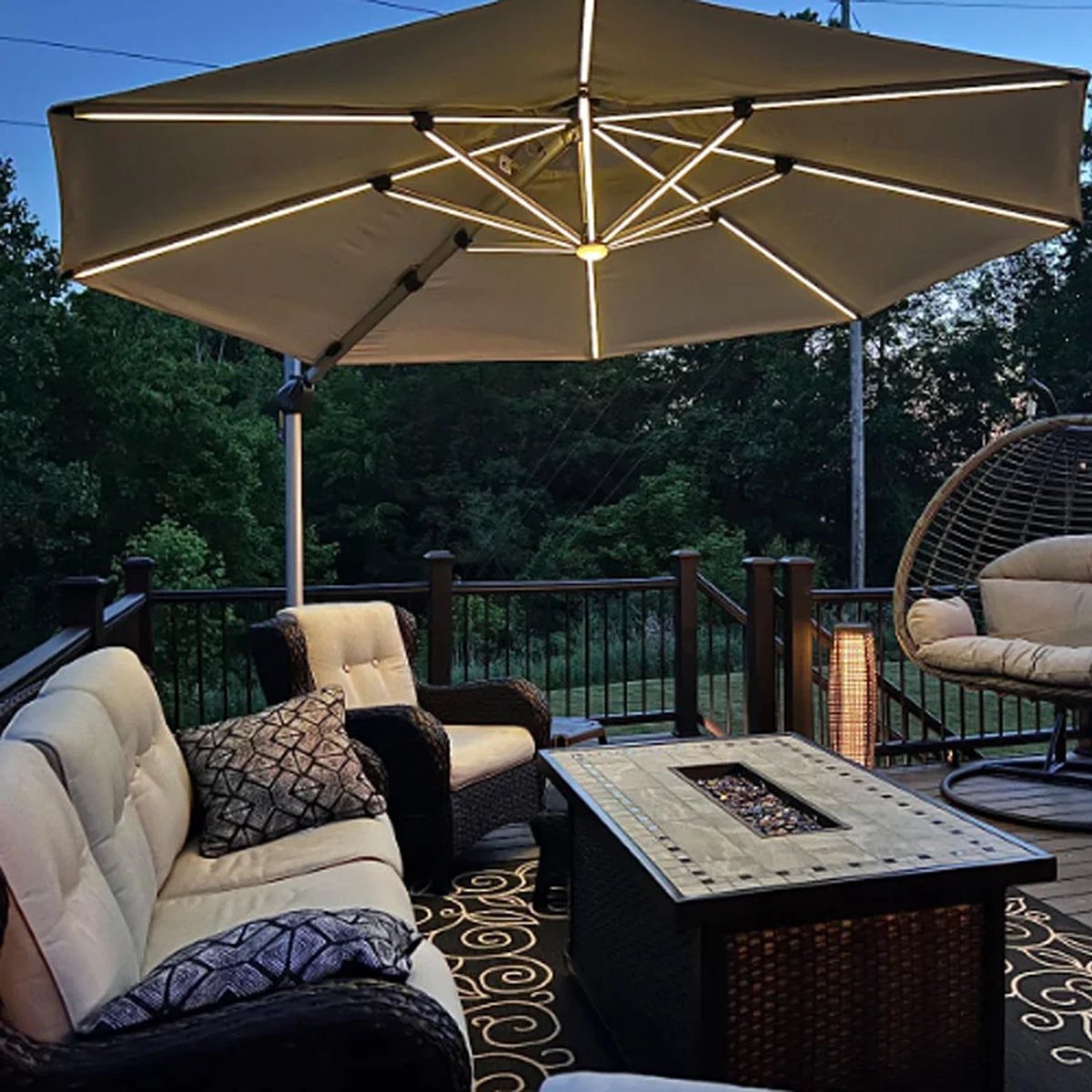 Purple Leaf Ronde zweefparasol met ledverlichting Ø300 cm - Khaki