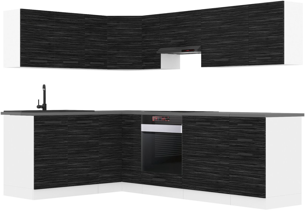 BELINI L-Vorm Keukenblok JANET - Keukenmeubel Set 360 cm Koninklijk Ebbenhout zonder Werkbladen - Boven- en Onderkasten