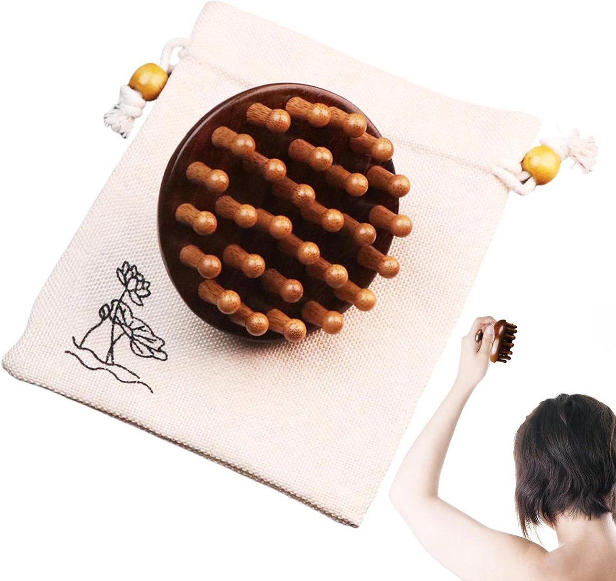 Houten Hoofdhuid Massager - Sandelhout Kam - Hoofdhuid Stimuleren - Meridian Massage Ontwerp - 119 x 108 x 73 cm