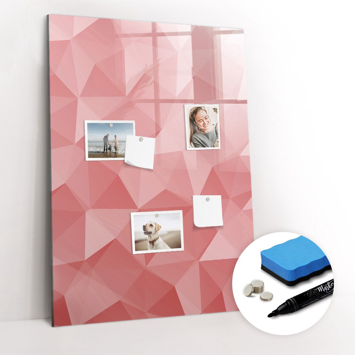 Tulup Whitebord - Abstracte geometrische driehoeken - 70 x 100 cm - Rood Magneetbord Foto - Gratis 5 Sterke Magneten + Whiteboard Marker & Wisser - Organizer Muur - Magnet Board - Organiseer Je Bureau