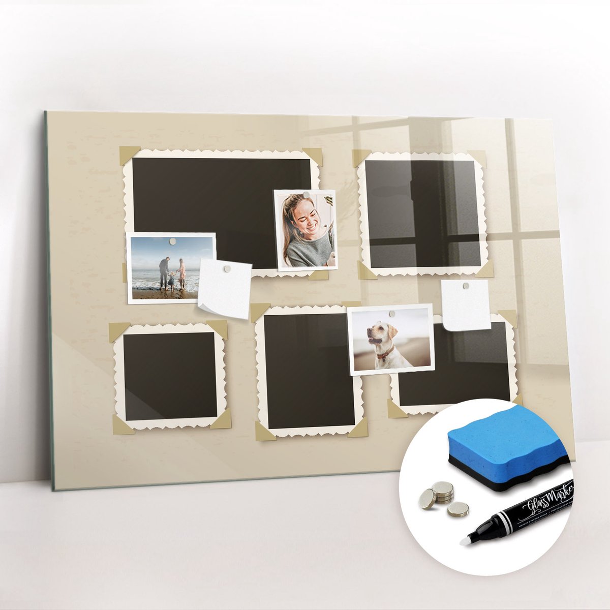 Tulup Whitebord - Retro frames - 90 x 60 cm - Bruin Memobord Magnetisch - Gratis 5 Sterke Magneten + Whiteboard Marker & Wisser - Minimalistisch Prikbord - Memobord Magnetisch - Planning Muur
