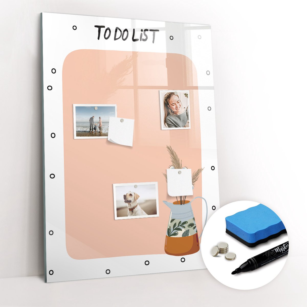 Tulup Whitebord - Persoonlijke takenlijst - 70 x 100 cm - Oranje Memo Bord - Gratis 5 Sterke Magneten + Whiteboard Marker & Wisser - Minimalistisch Prikbord - Magnetic Board - Notitiebord Werkplek