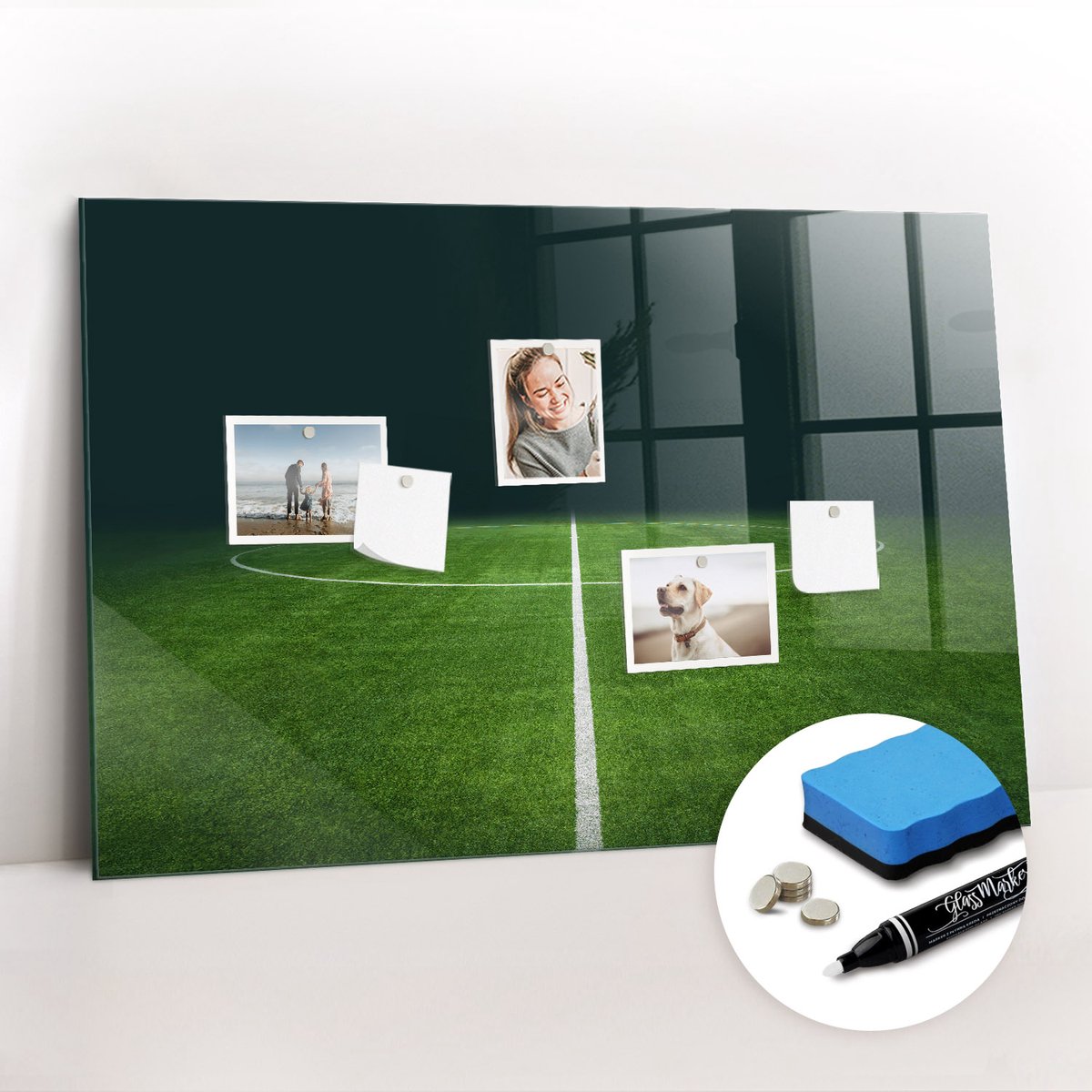 Tulup Whitebord - Voetbalveld - 90 x 60 cm - Groente Memobord Keuken - Gratis 5 Sterke Magneten + Whiteboard Marker & Wisser - Wanddecoratie Kantoor - Memobord Keuken - Ideeënbord Thuiswerkplek