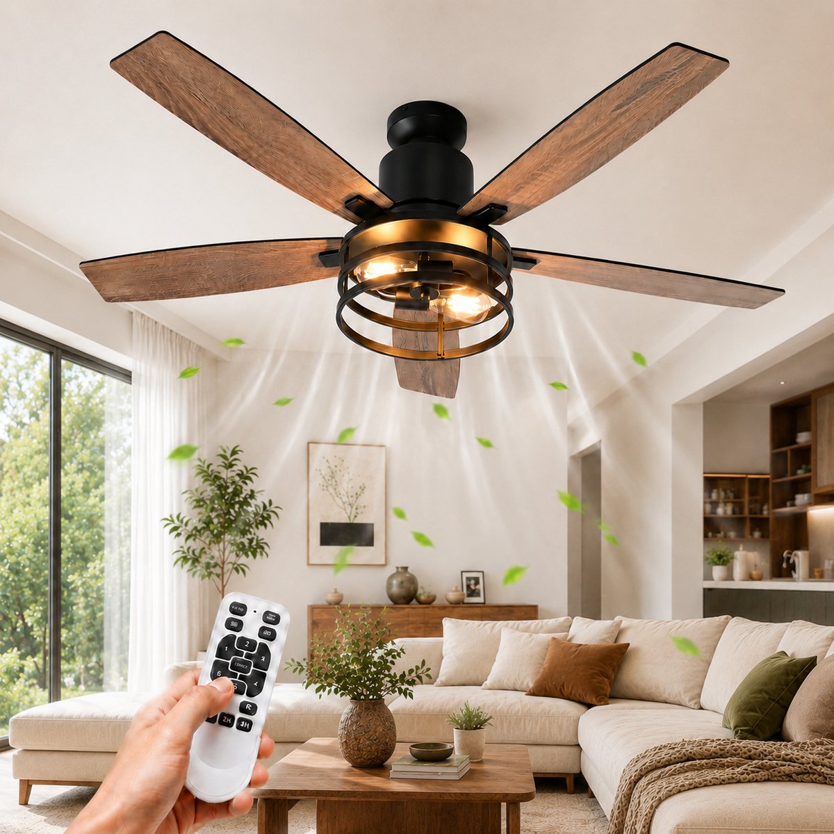 Lapamax Modern Walnoot Plafondventilator met Verlichting 112 cm – ventilator lamp met Afstandsbediening-Stille DC Motor – 6 Snelheden-Timer en Zomer/Winterfunctie – Voor Woonkamer, Slaapkamer en Terras