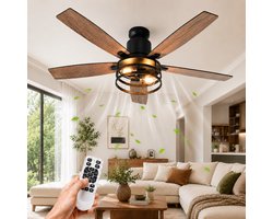 Lapamax Modern Walnoot Plafondventilator met Verlichting 112 cm – ventilator lamp met Afstandsbediening-Stille DC Motor – 6 Snelheden-Timer en Zomer/Winterfunctie – Voor Woonkamer, Slaapkamer en Terras