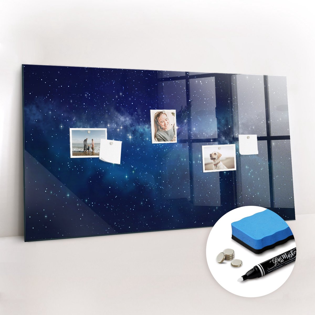 Tulup Whitebord - Donkere hemel sterren - 120 x 60 cm - Marine Magneetbord Design - Gratis 5 Sterke Magneten + Whiteboard Marker & Wisser - Decoratief Magnetisch Bord - Magnetic Board - Productiviteit Tools