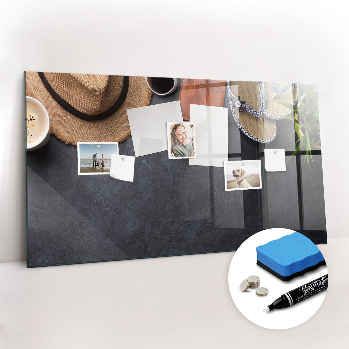 Tulup Whitebord - Vakantie - 120 x 60 cm - Veelkleurig Magneetborden voor vakantiemagneten - Gratis 5 Sterke Magneten + Whiteboard Marker & Wisser - Minimalistisch Prikbord - Magneetbord Design - Notitiebord Werkplek