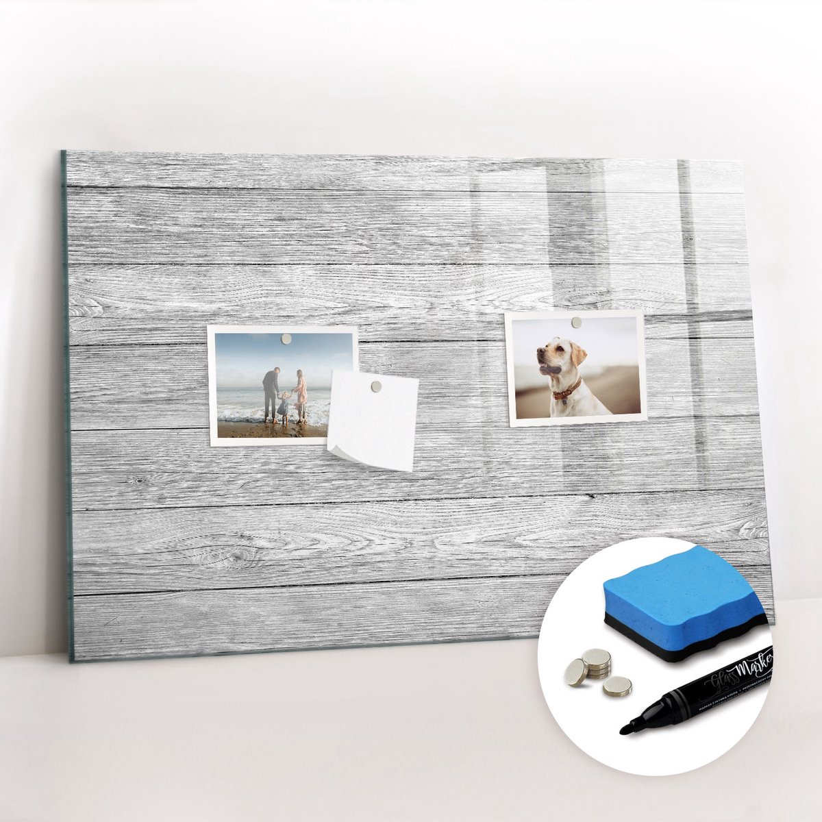Tulup Whitebord - Verticale houten panelen - 60 x 40 cm - Grijs Magnetisch Memobord - Gratis 5 Sterke Magneten + Whiteboard Marker & Wisser - Organizer Muur - Magnetisch Wandbord - Planning Muur