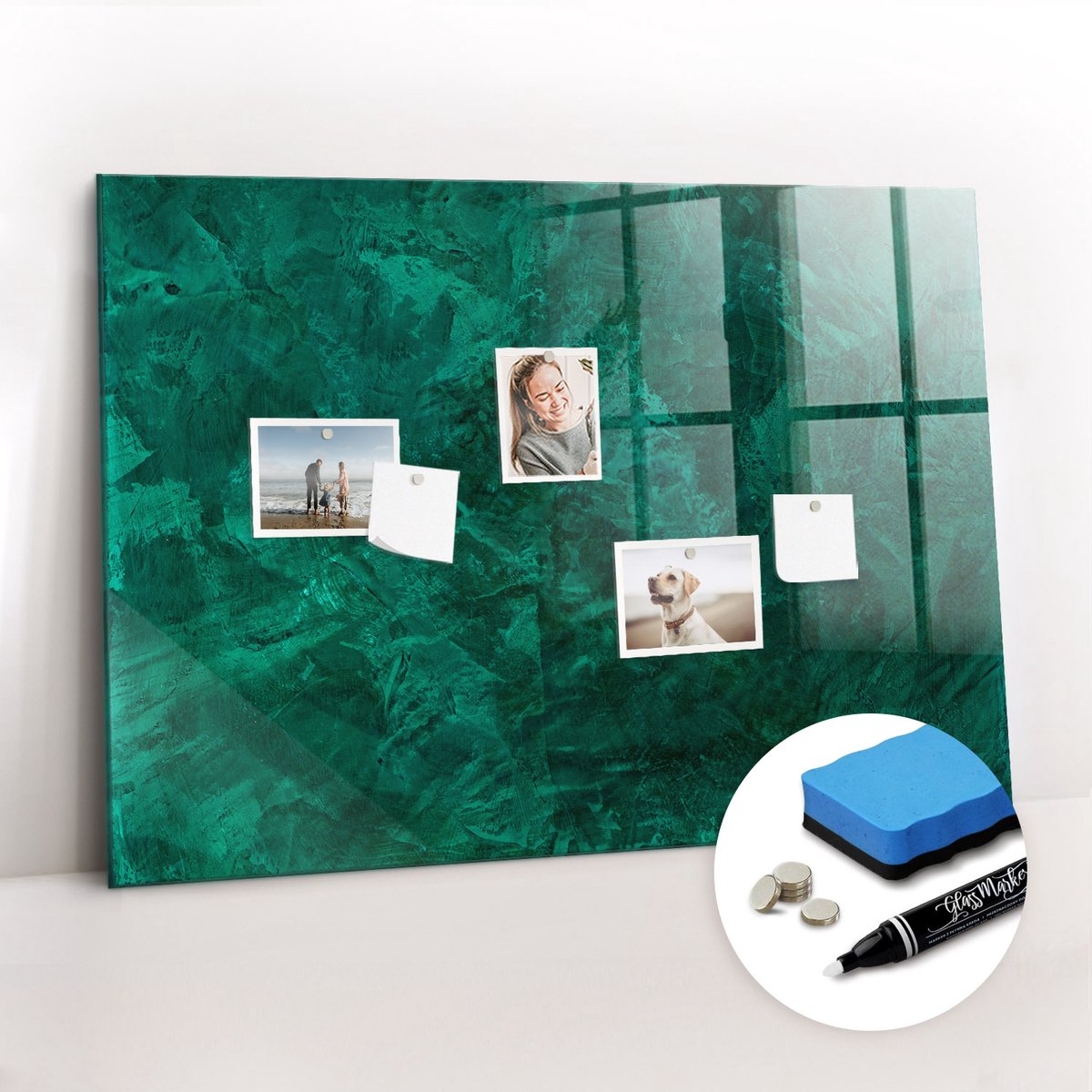 Tulup Whitebord - Smaragdgroene muur - 100 x 70 cm - Groente Magnetisch Memobord - Gratis 5 Sterke Magneten + Whiteboard Marker & Wisser - Interieur Accessoires Kantoor - Memo Magneetbord - Inspiratiebord Kantoor