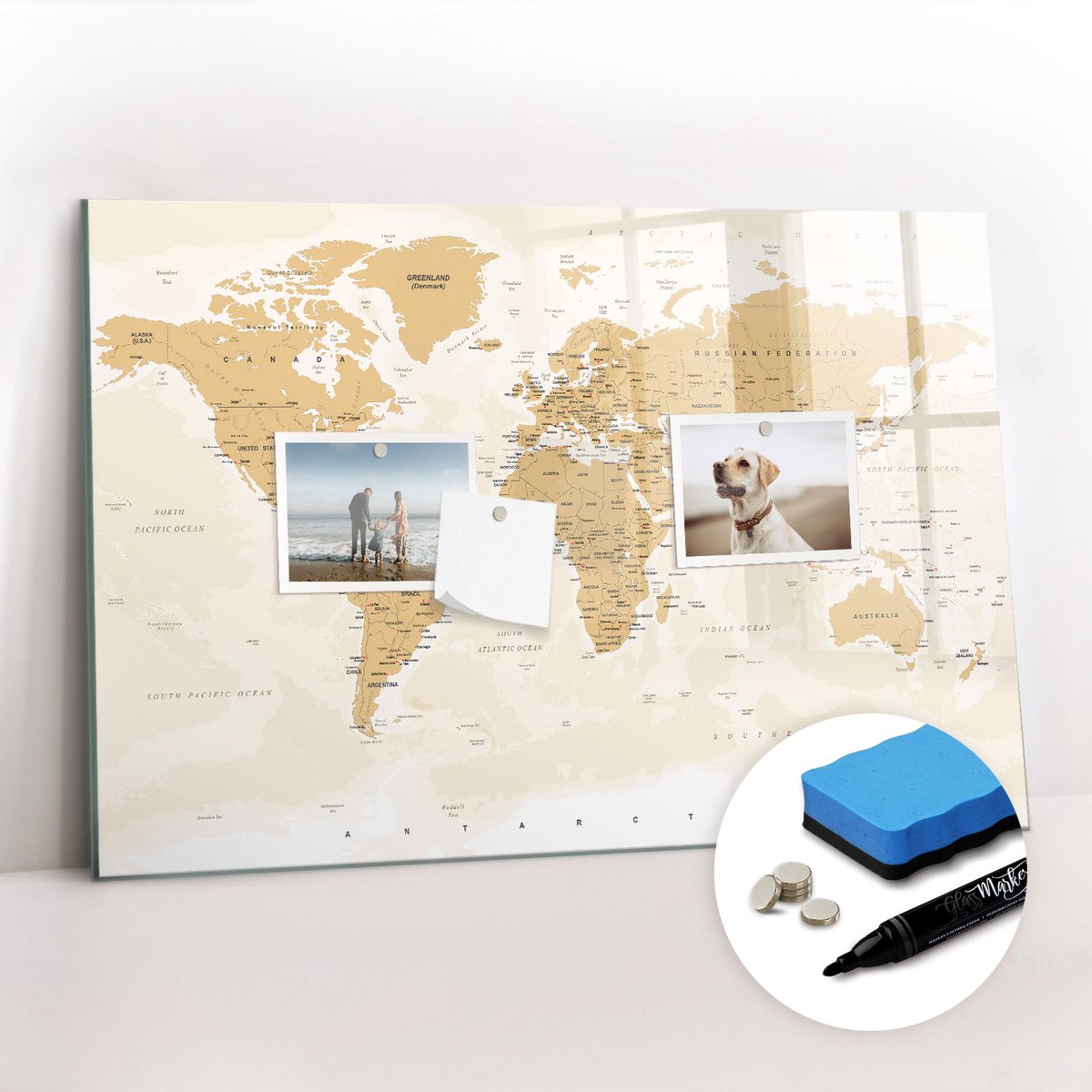 Tulup Whitebord - Politieke wereldkaart - 60 x 40 cm - Oranje Magnetisch Memobord - Gratis 5 Sterke Magneten + Whiteboard Marker & Wisser - Interieur Accessoires Kantoor - Magnetisch Bord Kind - Inspiratiebord Kantoor
