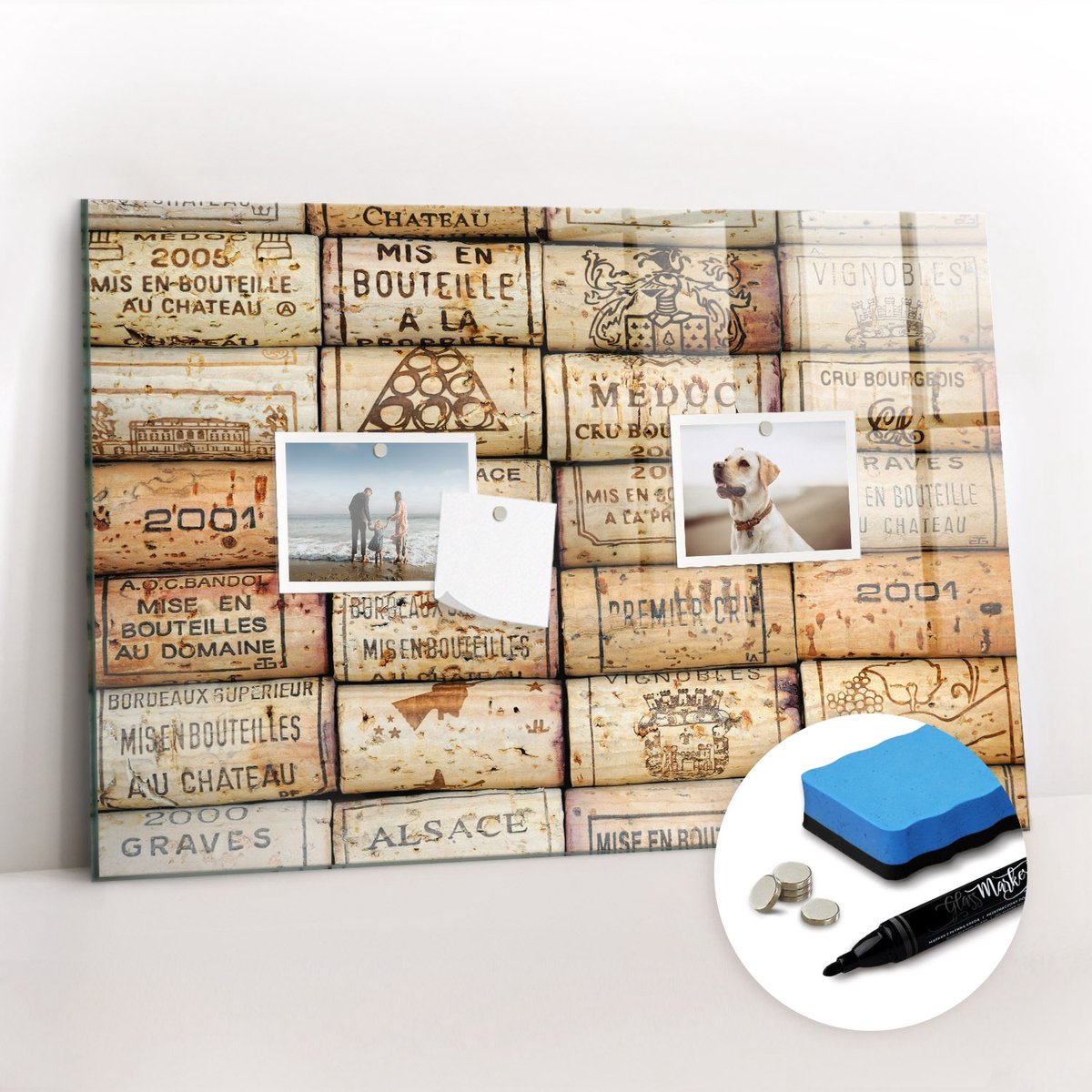 Tulup Whitebord - Wijnkurken - 60 x 40 cm - Bruin Magneetbord Rechthoekig - Gratis 5 Sterke Magneten + Whiteboard Marker & Wisser - Industrieel Wandbord - Magneetbord Design - Productiviteit Tools