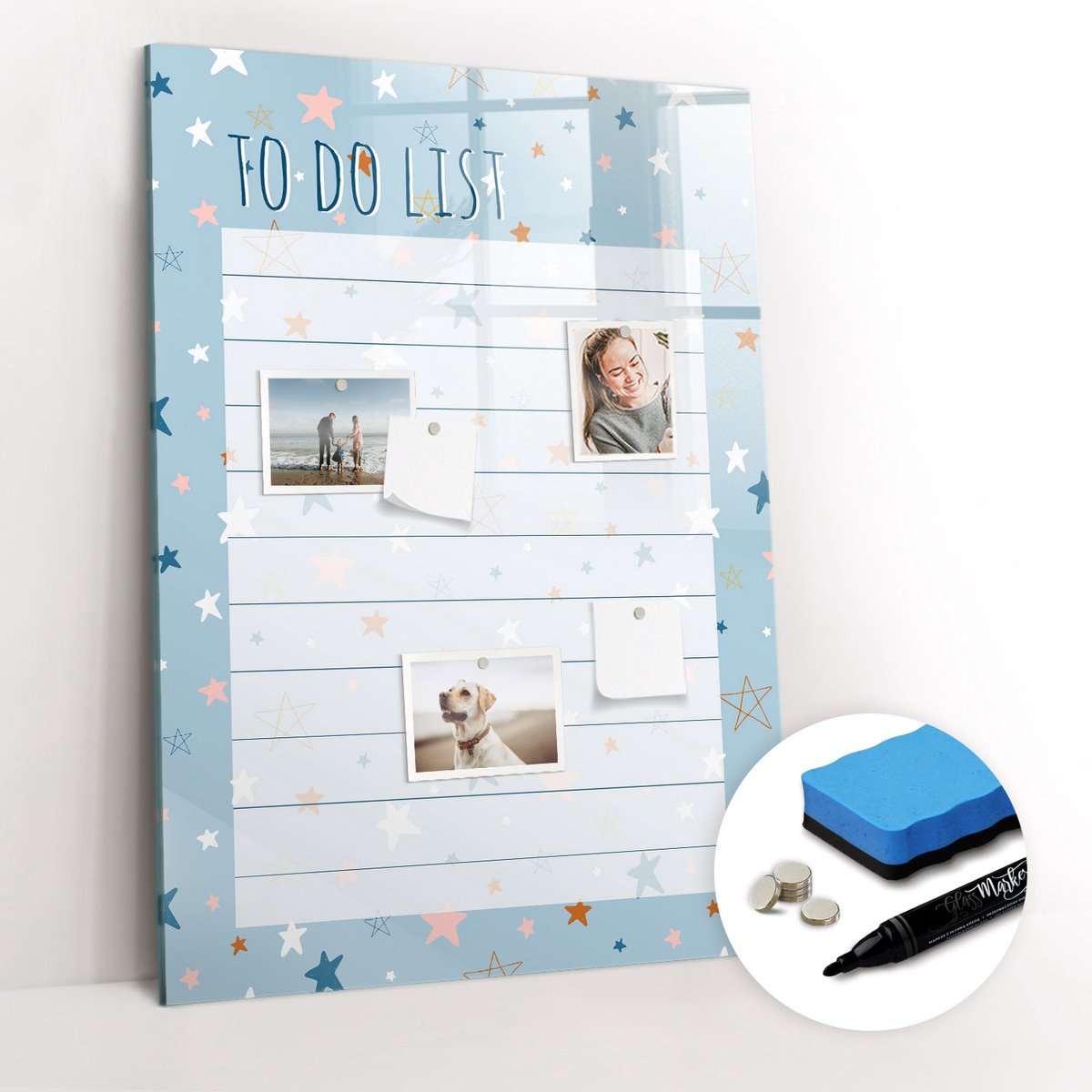 Tulup Whitebord - Takenplanner voor op kantoor - 70 x 100 cm - Blauw Memo Bord - Gratis 5 Sterke Magneten + Whiteboard Marker & Wisser - Organizer Muur - Magneetbord Design - Planning Muur
