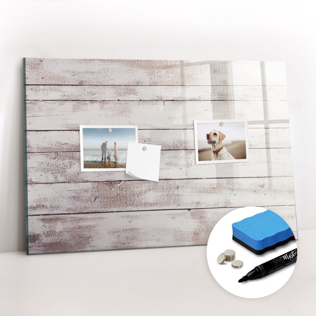 Tulup Whitebord - Houten plankpatroon - 60 x 40 cm - Wit Magnetisch Bord Kind - Gratis 5 Sterke Magneten + Whiteboard Marker & Wisser - Decoratief Magnetisch Bord - Magneetbord Rechthoekig - Productiviteit Tools