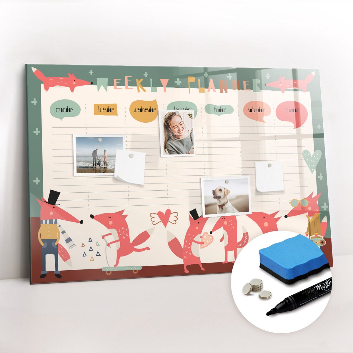 Tulup Whitebord - Weekplanner voor kleuters - 90 x 60 cm - Veelkleurig Memo Magneetbord - Gratis 5 Sterke Magneten + Whiteboard Marker & Wisser - Wanddecoratie Kantoor - Magneetbord Keuken - Productiviteit Tools