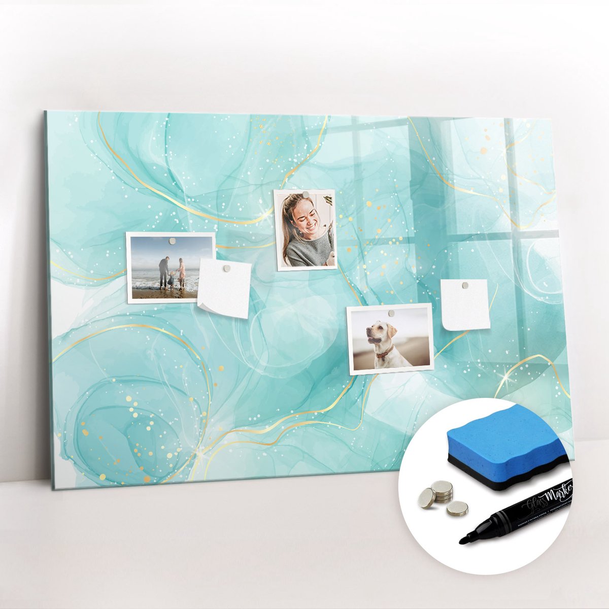 Tulup Whitebord - Abstract marmer - 90 x 60 cm - Turkoois Magnet Board - Gratis 5 Sterke Magneten + Whiteboard Marker & Wisser - Interieur Accessoires Kantoor - Magnetisch Bord Kind - Inspiratiebord Kantoor