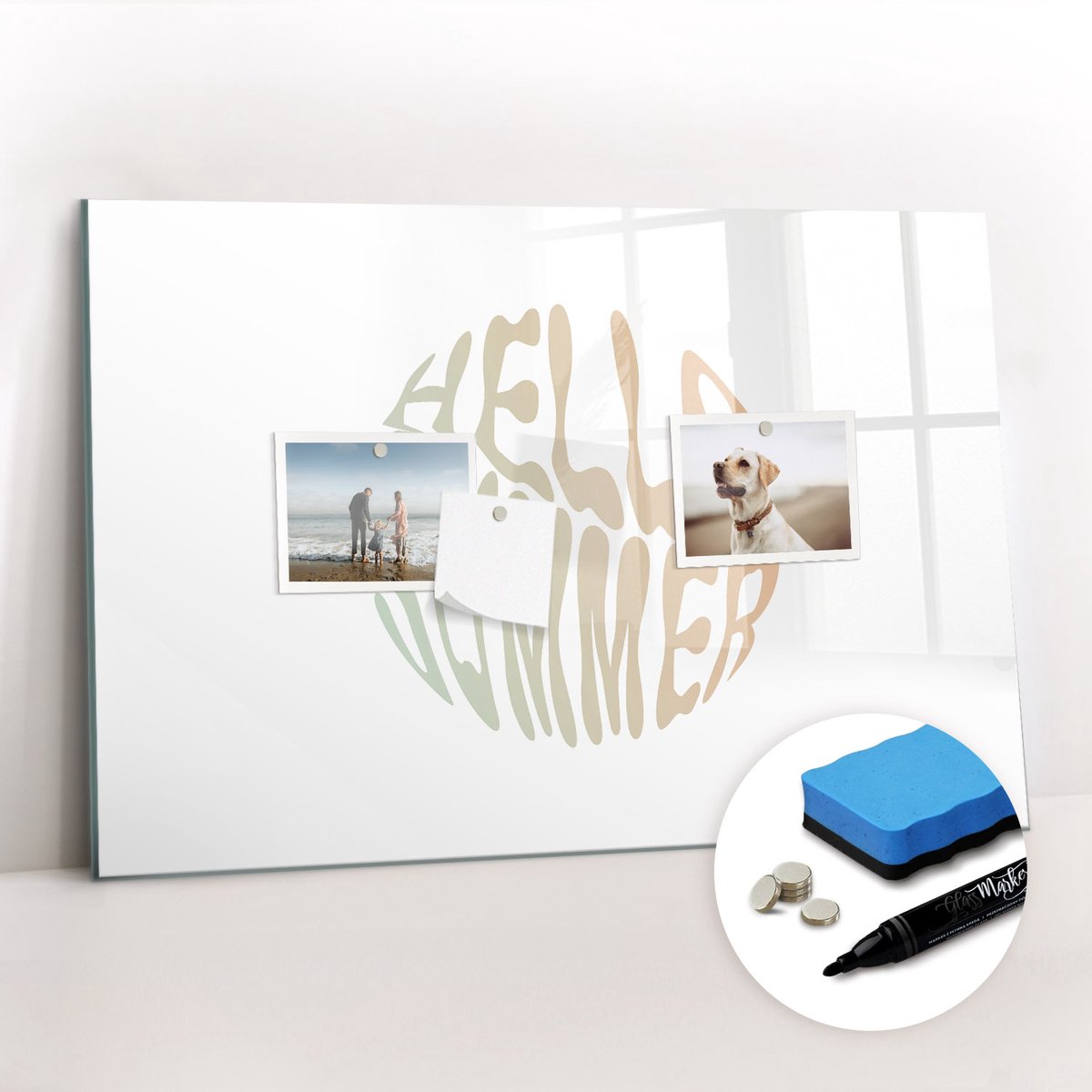 Tulup Whitebord - Hallo zomer - 60 x 40 cm - Veelkleurig Magnetisch Wandbord - Gratis 5 Sterke Magneten + Whiteboard Marker & Wisser - Scandinavisch Design Bord - Magnetisch Wandbord - Organiseer Je Bureau