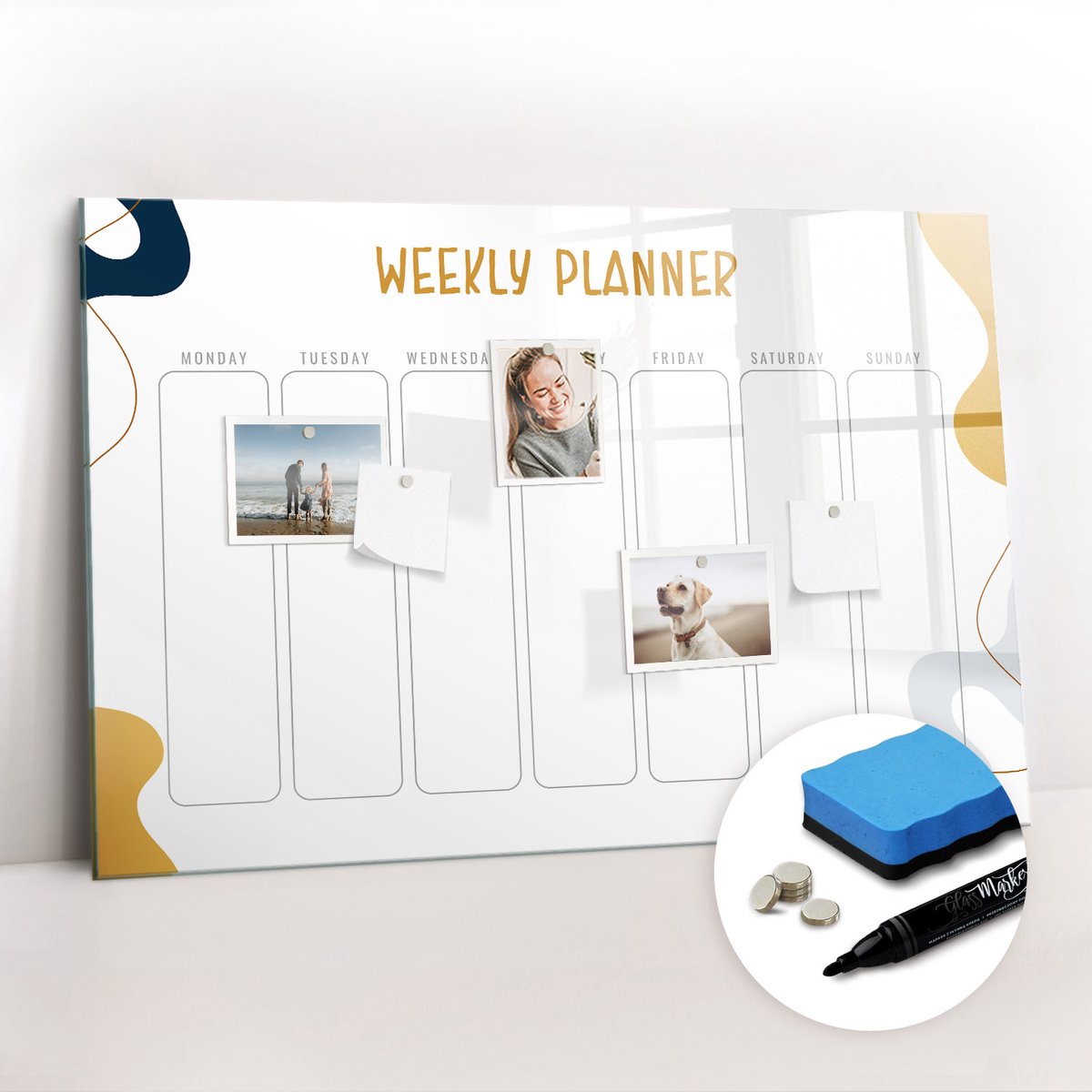 Tulup Whitebord - Notitieboekje weekplanner - 90 x 60 cm - Wit Memobord Keuken - Gratis 5 Sterke Magneten + Whiteboard Marker & Wisser - Industrieel Wandbord - Magnetisch Wandbord - Productiviteit Tools