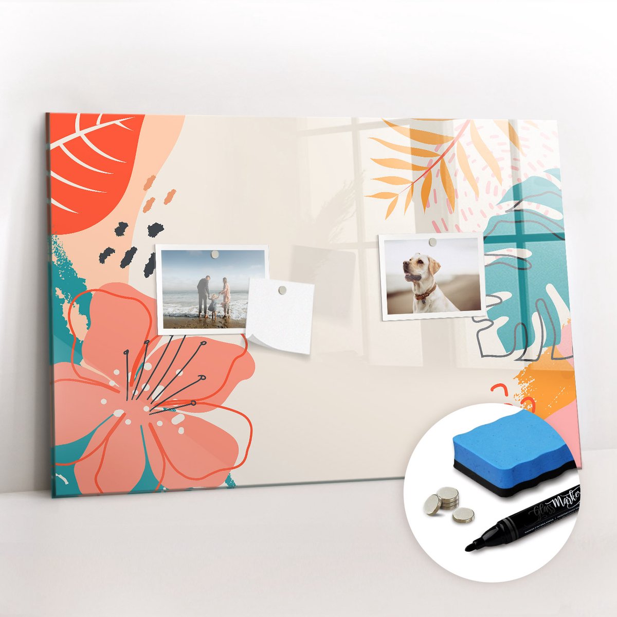Tulup Whitebord - Hawaiiaanse planten - 60 x 40 cm - Veelkleurig Memo Bord - Gratis 5 Sterke Magneten + Whiteboard Marker & Wisser - Organizer Muur - Memo Bord - Notitiebord Werkplek