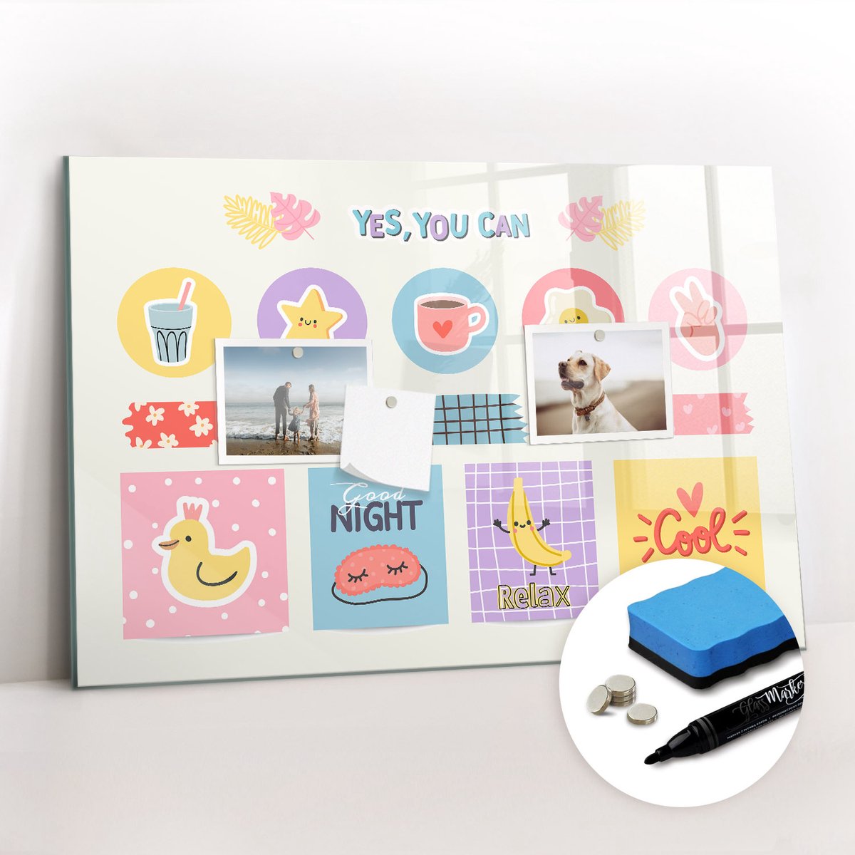 Tulup Whitebord - Schoolplanner - 60 x 40 cm - Veelkleurig Magnet Board - Gratis 5 Sterke Magneten + Whiteboard Marker & Wisser - Moderne Wanddecoratie - Magnet Board - Notitiebord Werkplek