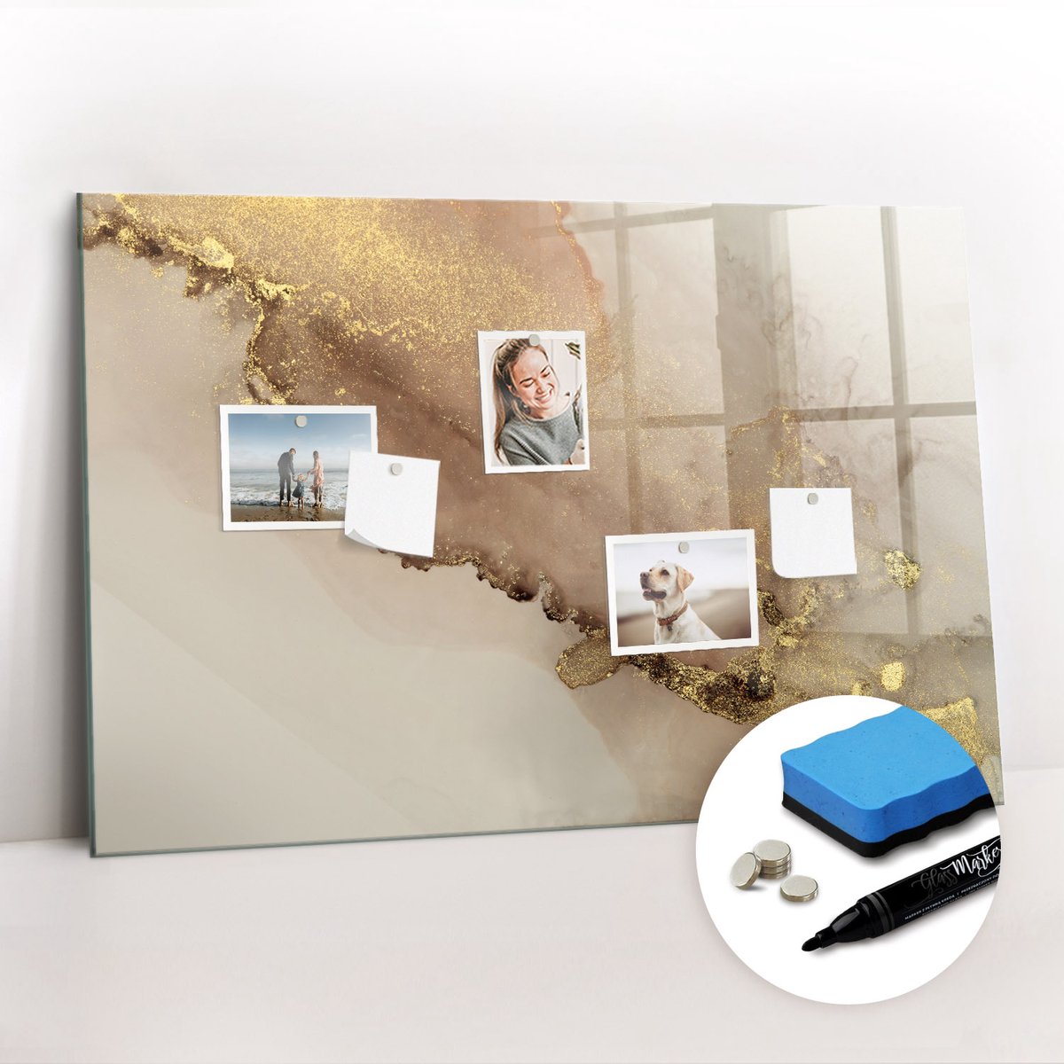 Tulup Whitebord - Gouden marmer - 90 x 60 cm - Geel Memobord Keuken - Gratis 5 Sterke Magneten + Whiteboard Marker & Wisser - Scandinavisch Design Bord - Magneetbord Design - Organiseer Je Bureau