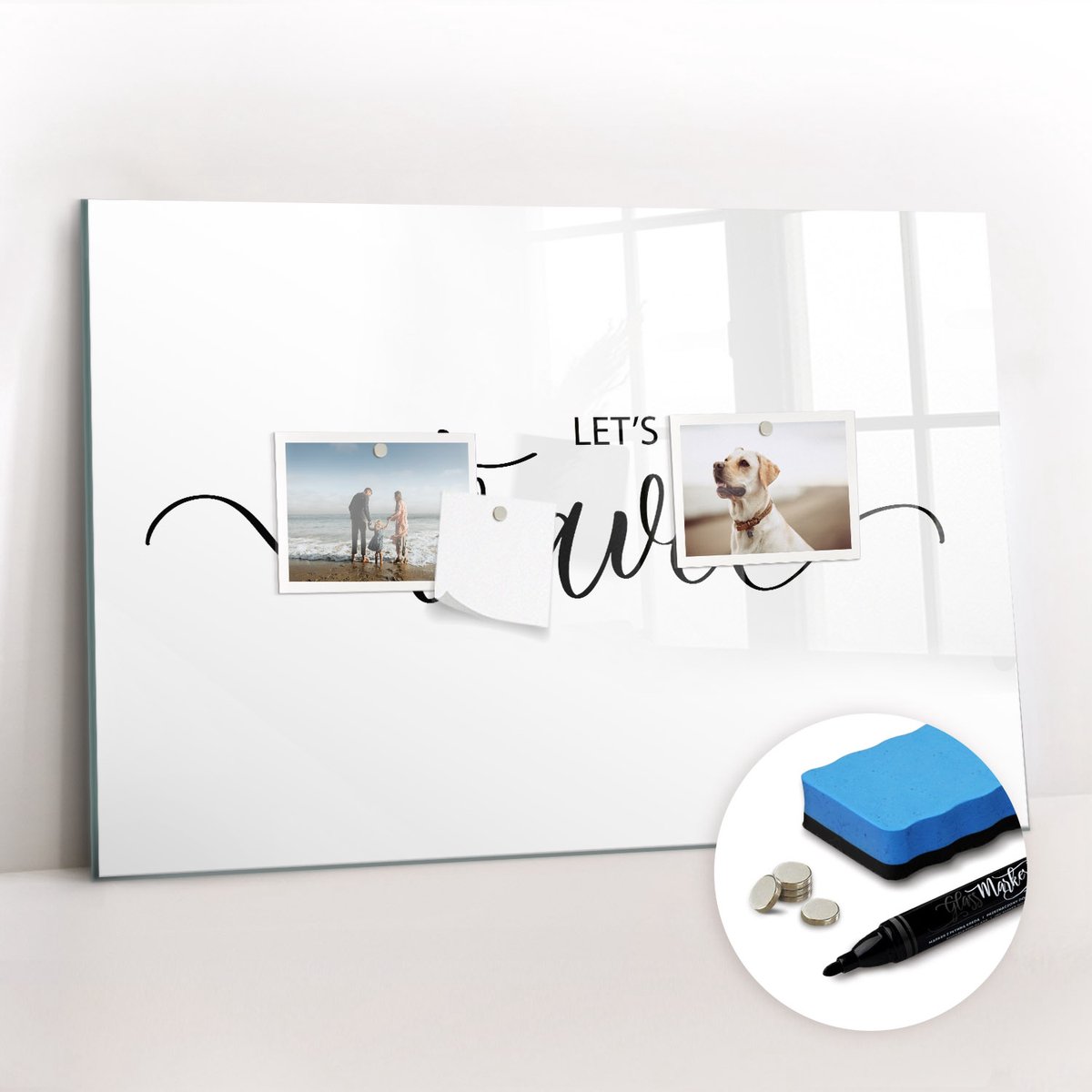 Tulup Whitebord - De inscriptie reist - 60 x 40 cm - Zwart-wit Memo Bord - Gratis 5 Sterke Magneten + Whiteboard Marker & Wisser - Design Memobord - Memo Bord - Ideeënbord Thuiswerkplek