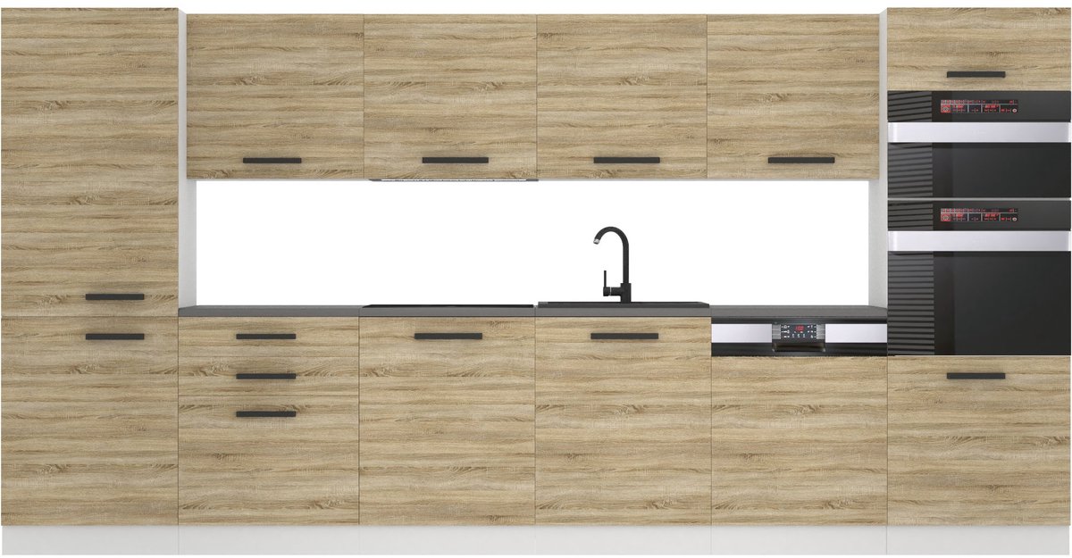 BELINI Keukenblok NAOMI - Keukenmeubel Set 360 cm Sonoma Eiken zonder Werkbladen - Boven- en Onderkasten