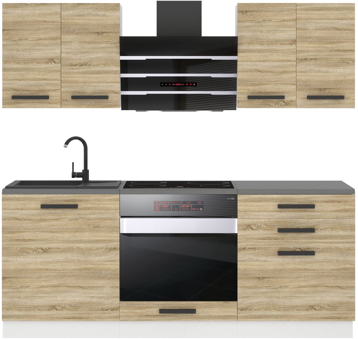 BELINI Keukenblok MARY - Keukenmeubel Set 180 cm Sonoma Eiken zonder Werkbladen - Boven- en Onderkasten
