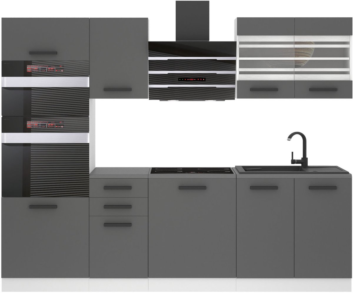 BELINI Keukenblok TRACY - Keukenmeubel Set 240 cm Zilver Mat zonder Werkbladen - Boven- en Onderkasten