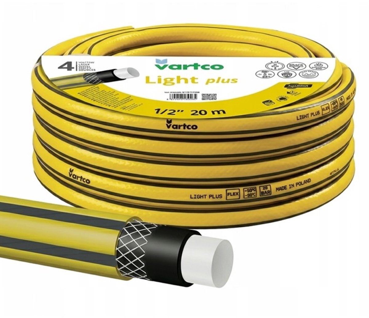 Vartco - 3-lagige tuinslang 1/2" 20m - flexibele slang polyester kruis vlecht UV-bestendig 25 Bar