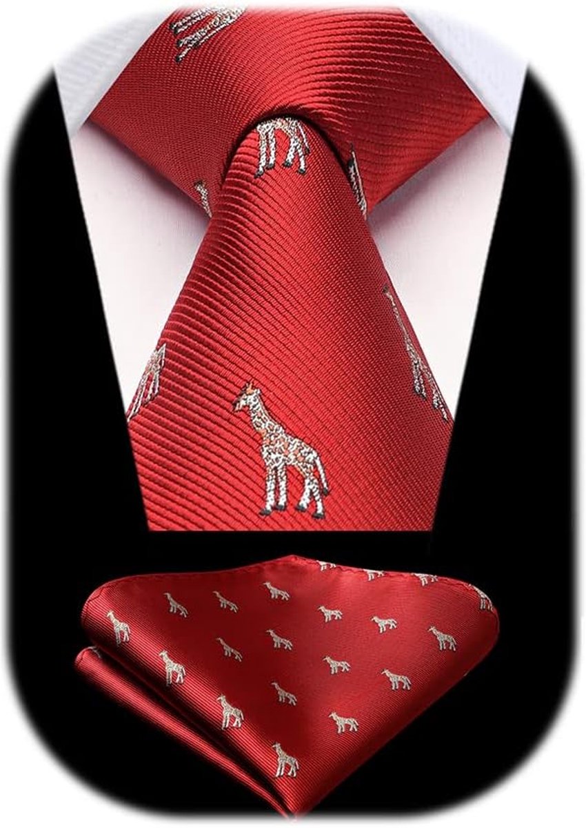 Tie Red Men Tie Giraffe Patroon met een bevestigingsdoek Tie bruiloft en zakdoekset