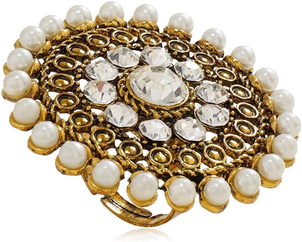 Overdreven CZ Statement Ring voor Vrouwen Meisjes Verstelbare Boheemse Antieke Mozaïek Kristal Uitbreidbaar Grote Open Wrap Vinger Ringen Comfort Fit Retro Indiase Bollywood Stijl Sieraden