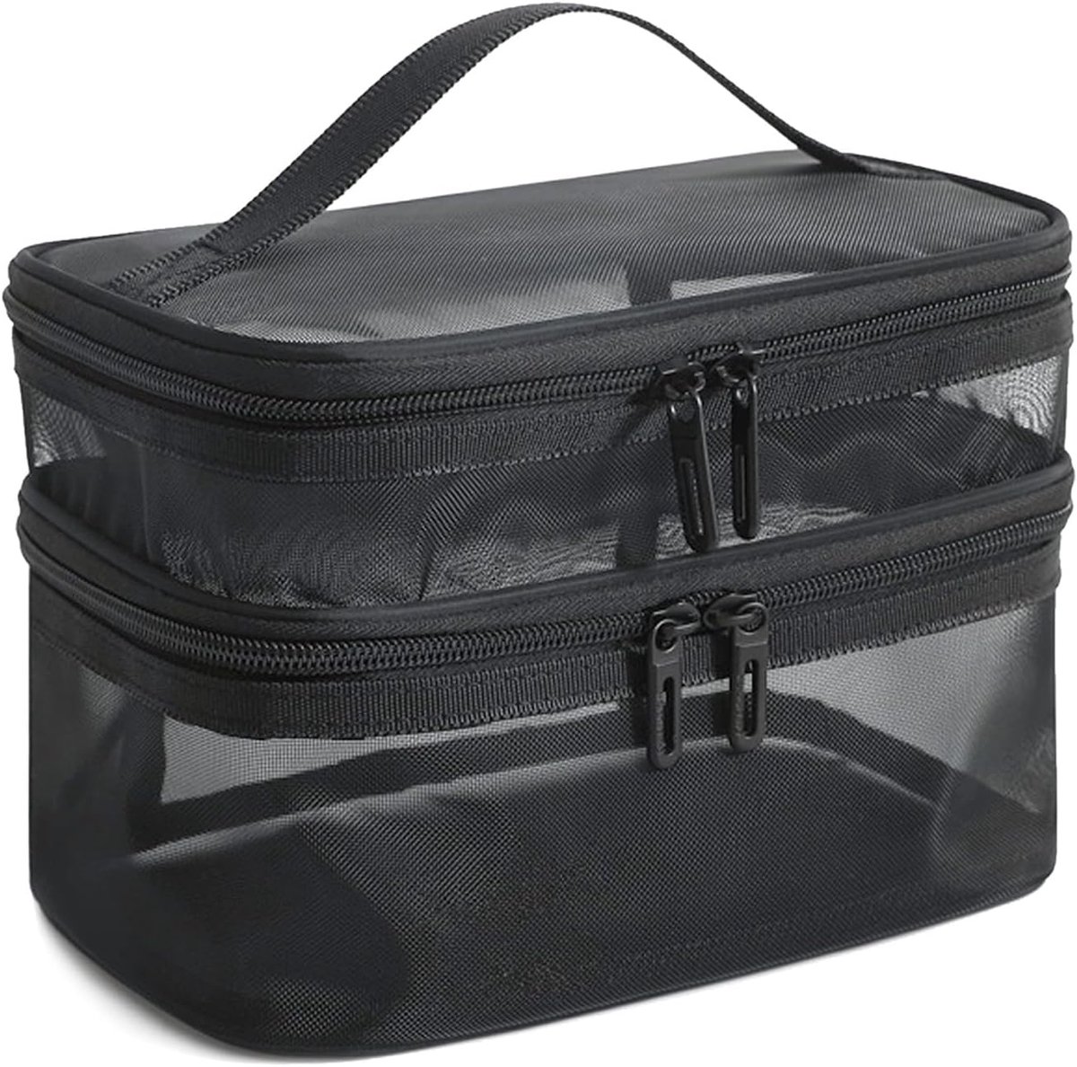 SnelShoppen - Dubbellaagse Transparante Makeup Tas voor Vrouwen - Grote Zipper Make-up Tas - Ademend Toilettasje - Perfect voor Reizen, Gym en Dagelij