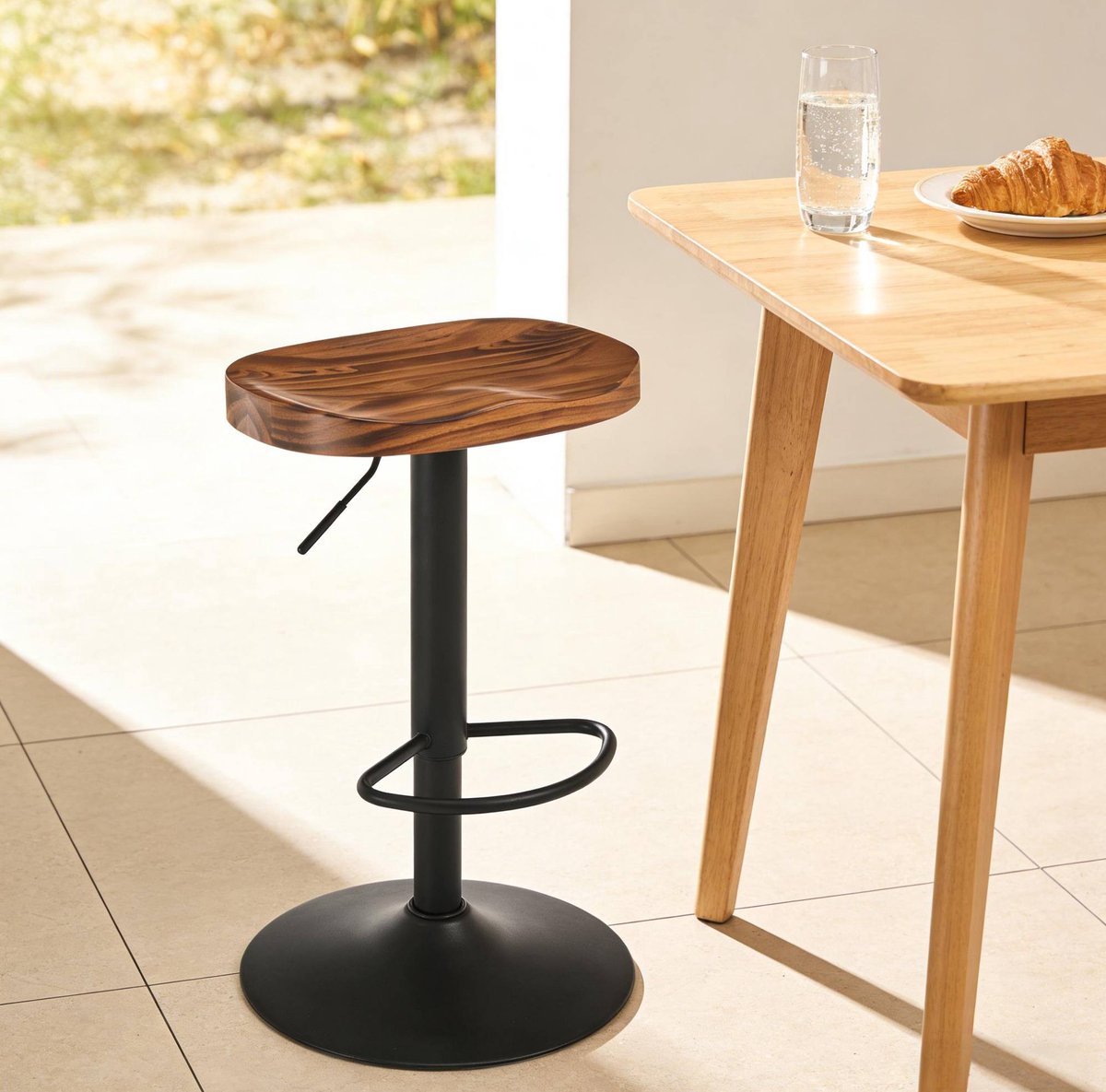 MIVRAY Barkruk Verstelbaar - 360 Graden Draaibaar - Zonder Rugleuning Voor Keuken Eiland En Bar - Hout En Metaal - Rustic Brown