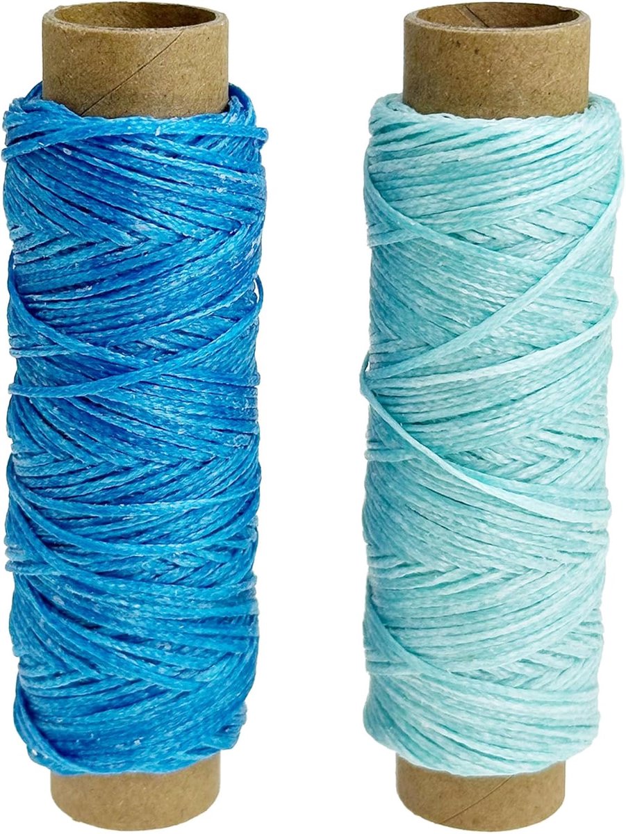 Set van 2 kleuren, 60 m naaigaren, 150D, 0,8 mm, gewaxte leren draad voor lederhandwerk, naaien, knutselen, blauw en lichtblauw