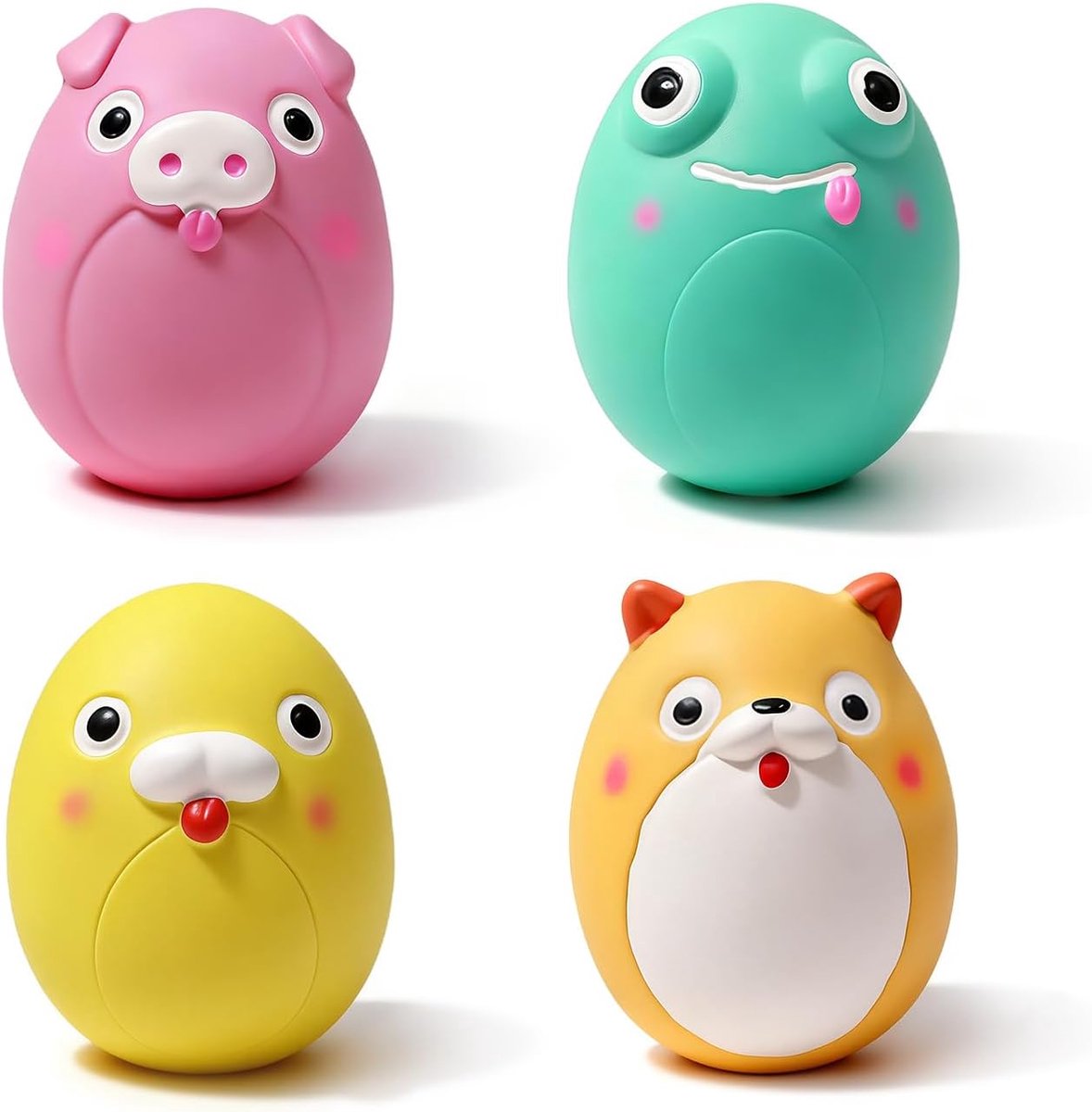 Piepende hondenbal, latex springende eierballen met pieper voor puppy's en kleine honden, 4 stuks, 2,4 inch leuke interactieve dierenspeelgoedset voor oefening en ophalen