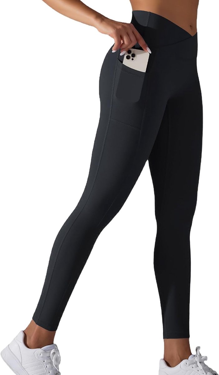 Sportlegging voor dames, hoge taille, buikweg, sportbroek, lang, ondoorzichtig, yogabroek met zakken, leggings, fitnessbroek, yoga, gym, hardloopbroek, sportlegging