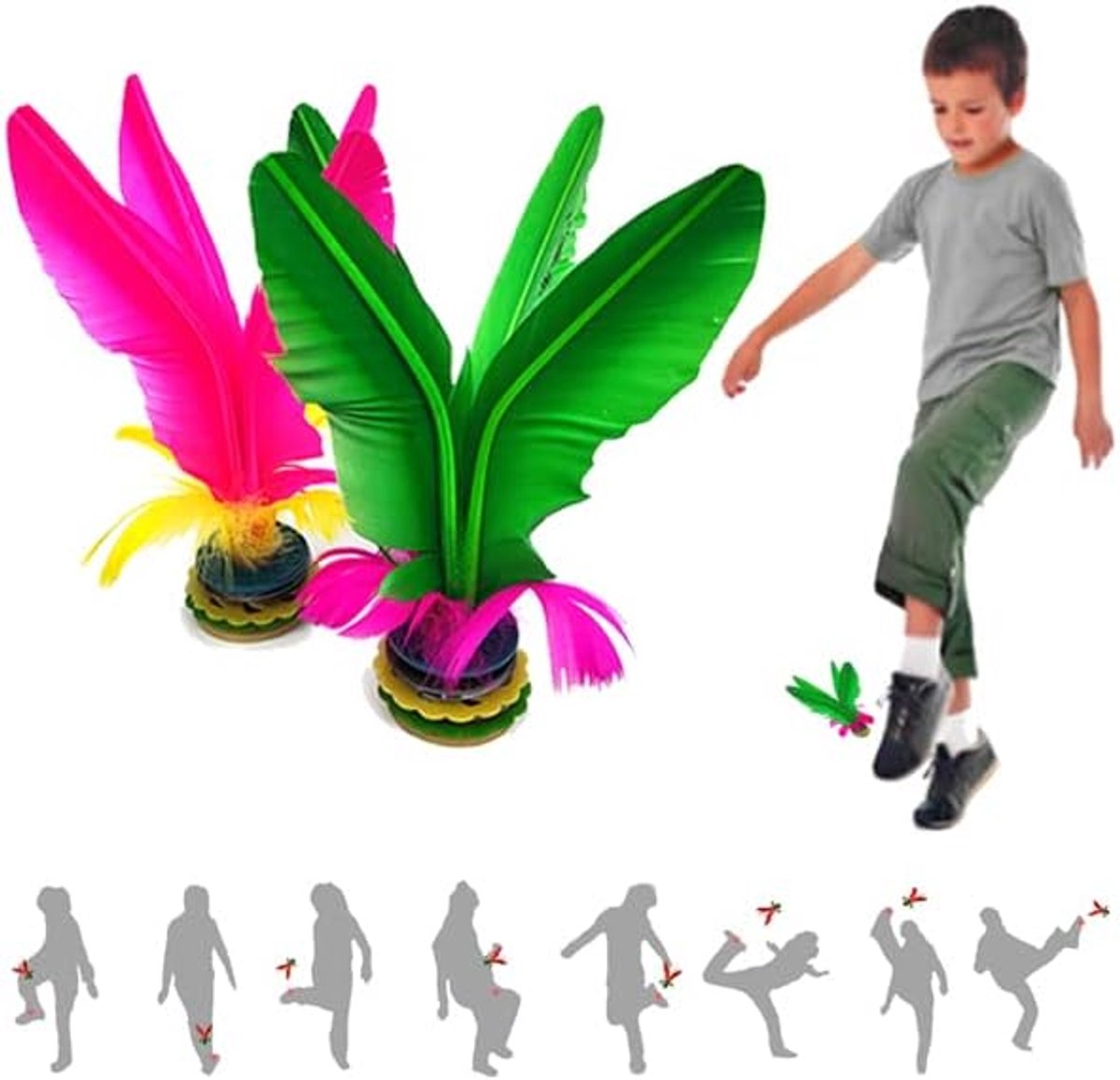 Kick Shuttle, Chinese Jianzi, voet Shuttle, Veer Voetbal gemonteerd, Kleurrijke Feather Kicking Shuttle voor Voetoefening Sport Game, kick veer bal buiten of binnen, 2 st