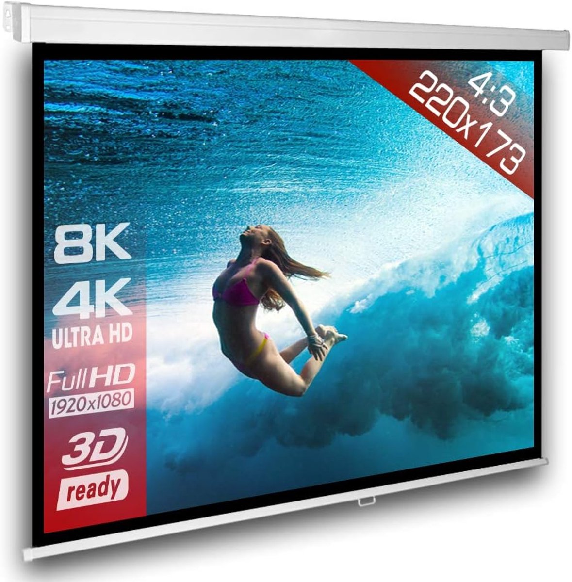 SnelShoppen - SlenderLine Projectiescherm 220 x 173 cm | 4:3 | 1.2 Gain | Geschikt voor Full HD 4K 8K & 2D/3D | Handmatig Rolscherm voor Thuisbioscoop