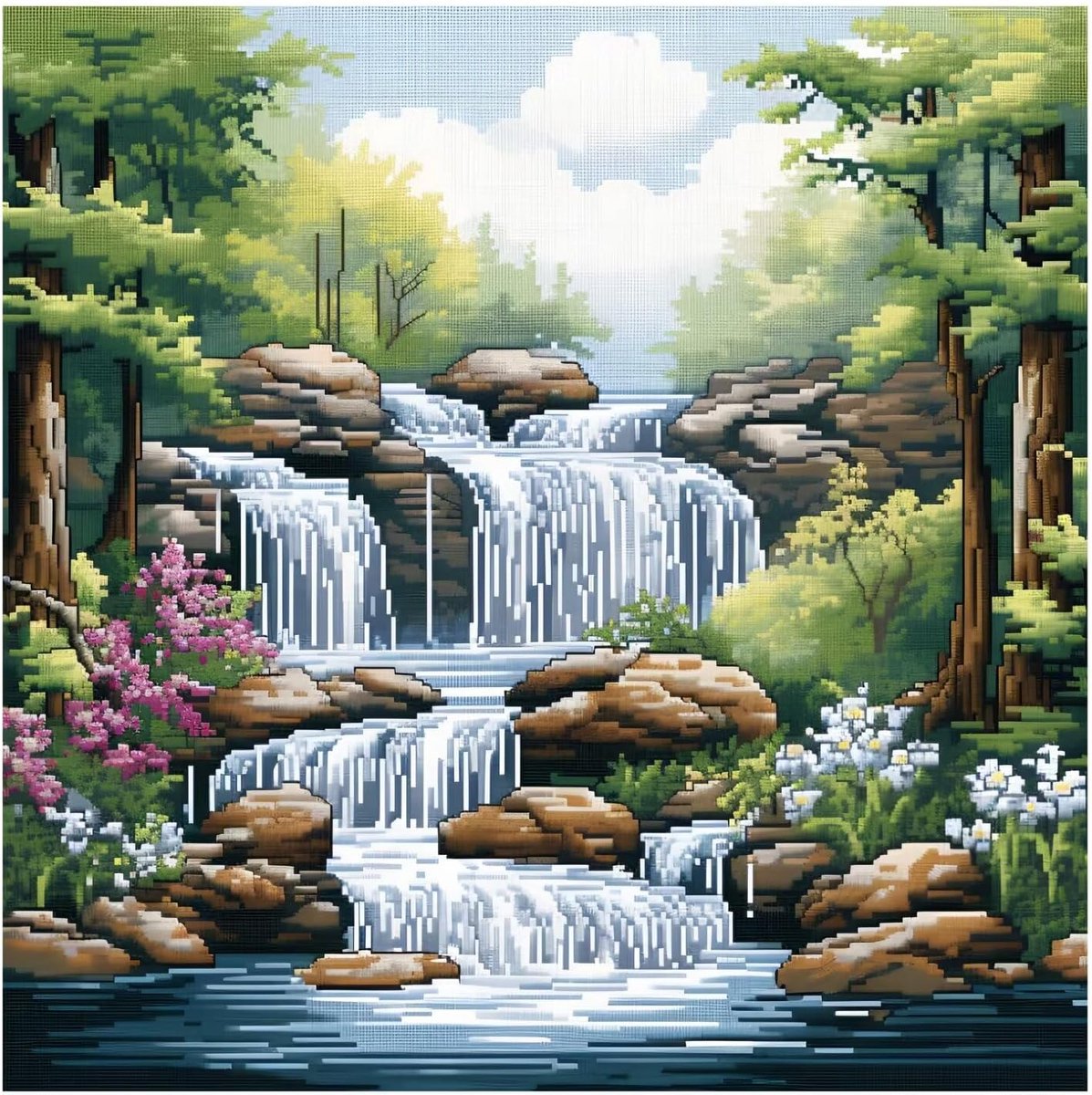 cukol cukol Stream Landscape 11 ct kruissteek, 11 tellen geteld gestempeld bedrukte kruissteek borduursets voor volwassenen beginners starter geavanceerde eenvoudige kruissteekpatronen set naaldpunt