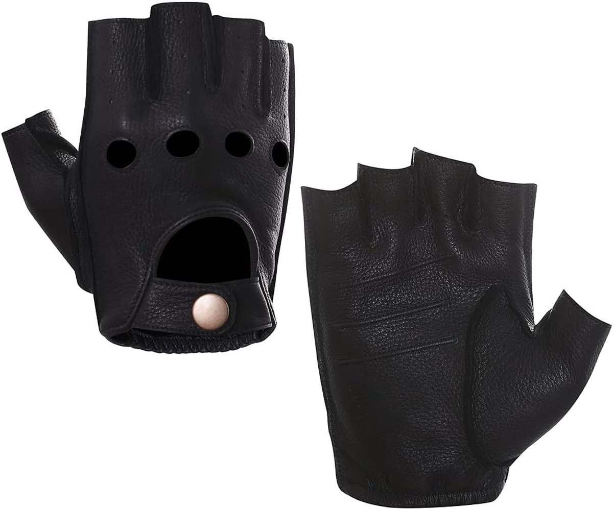Handschoenen voor heren, ongevoerd, halve vingers, hertenleer