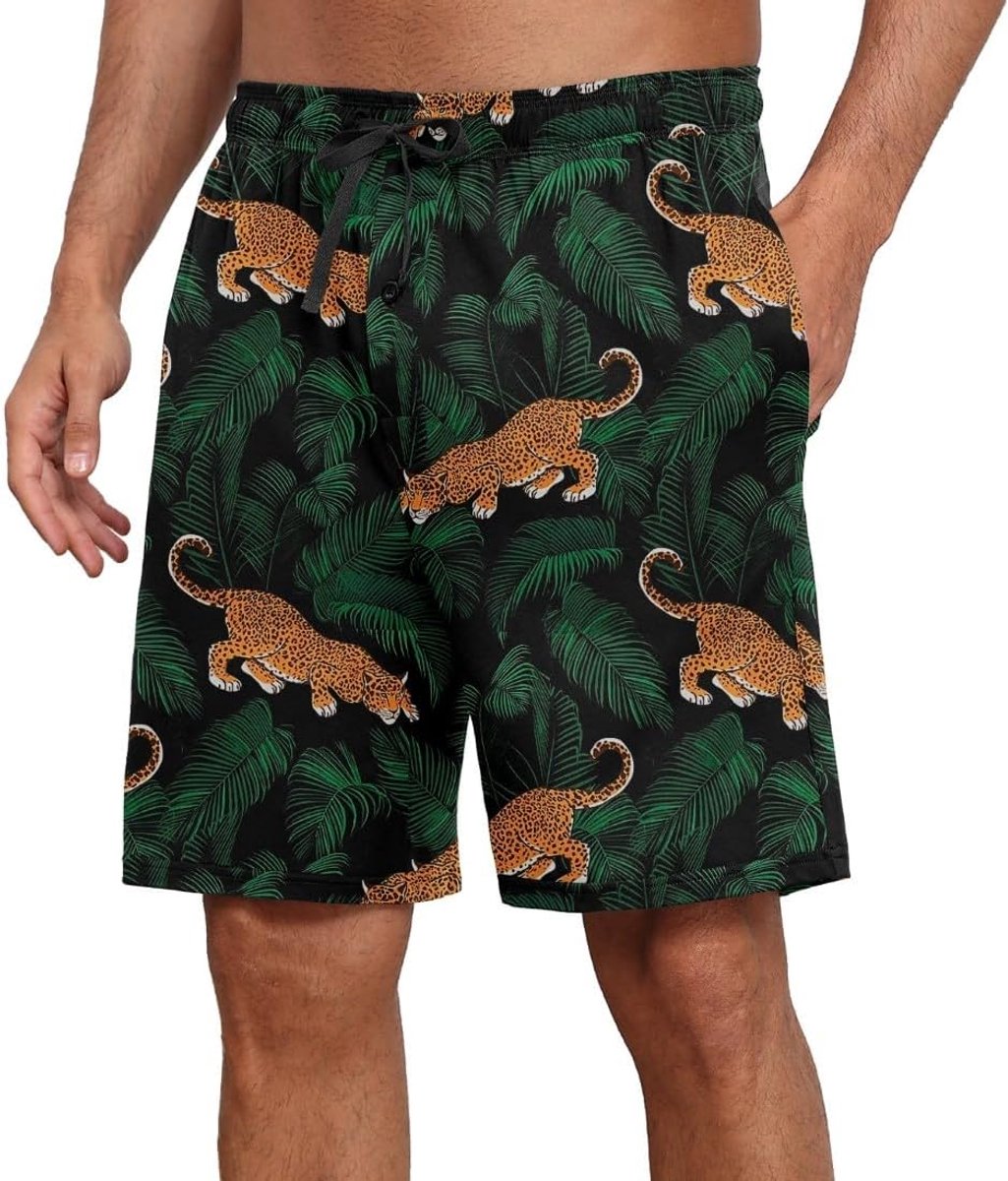 Herenpyjamabroek met zakken, zomerslaap lounge shorts elastische taille pyjama bodems nachtkleding