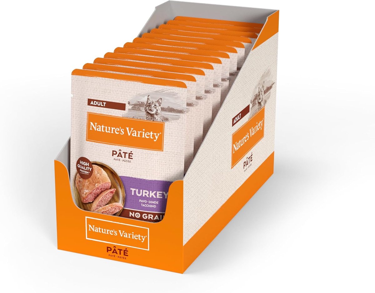 SnelShoppen - Nature's Variety Original No Grain - Pâté voor Volwassen Katten met Kalkoen, 12 x 70 g - Graanvrije Voeding, Rijke Voeding, Hoogwaardige