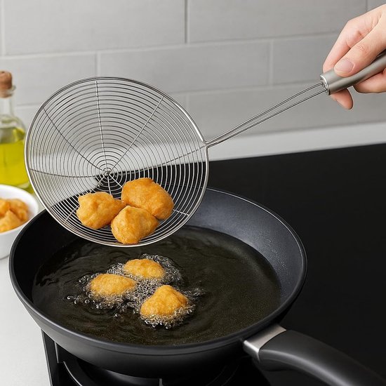 Schuimlepel van roestvrij staal, 14 cm, spinnenlepel voor frituren, pasta, ravioli en gefrituurde levensmiddelen - ShopVlot — afbeelding 3